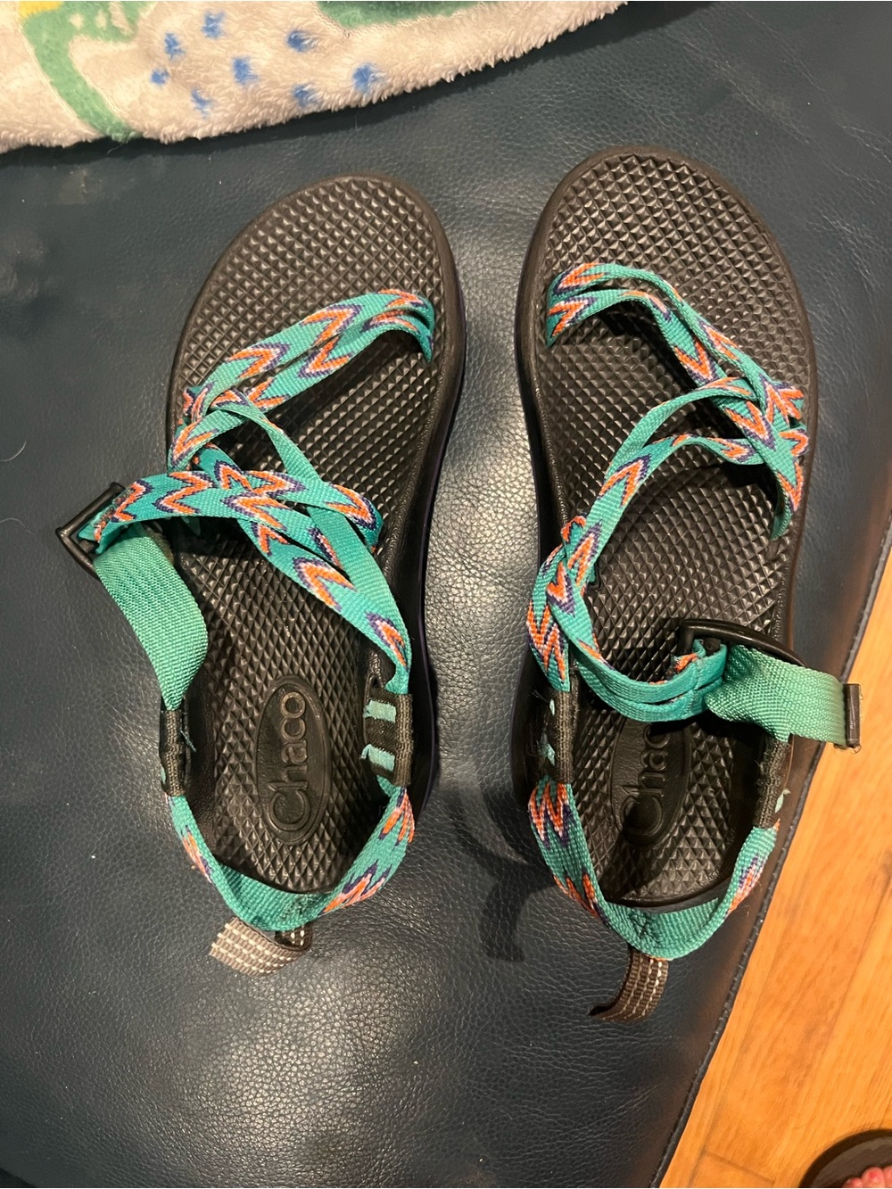 Chaco Kids' Teal Multicolor Webbing Sandals 9.5 length